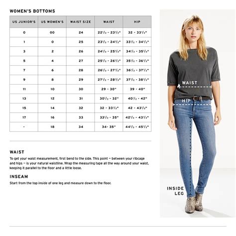 levis womens jeans size chart